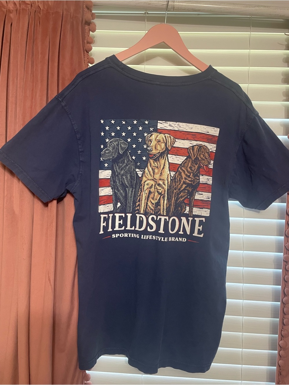 Fieldstone American Flag red white and blue Graphic Tee Fourth of July with dogs